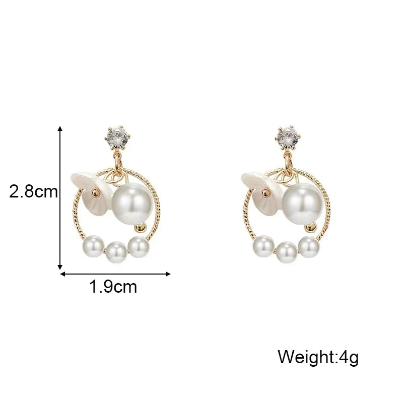 2025 Fairy Boho Circle Women's Dangle Earrings White Acrylic Flower Pendants Imitaiton Pearl Beads pendientes mujer