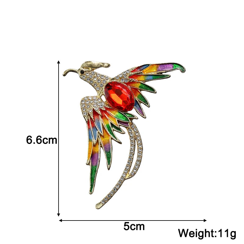 Red Green Crystal Phoenix Brooches for Ladies Flying Bird Design Luxury Rhinestone Wedding Party Fashion Suit Collar Brooch