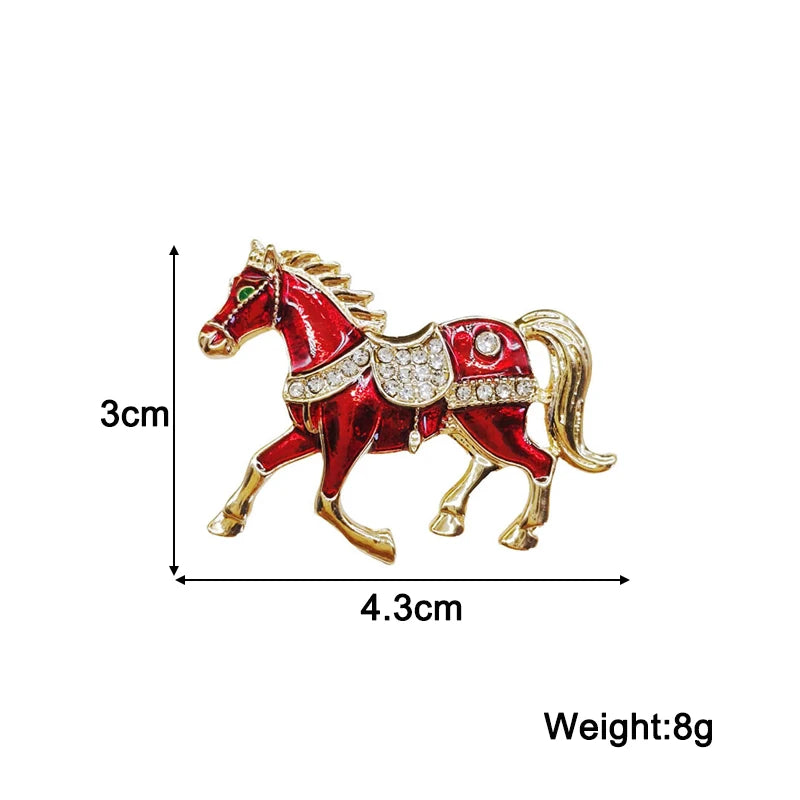 Red White Enamel Women's Brooches Rhinestone Horse Shape Cute Animal Design Metal Pins Clothing Accessories Runing Horse Brooch