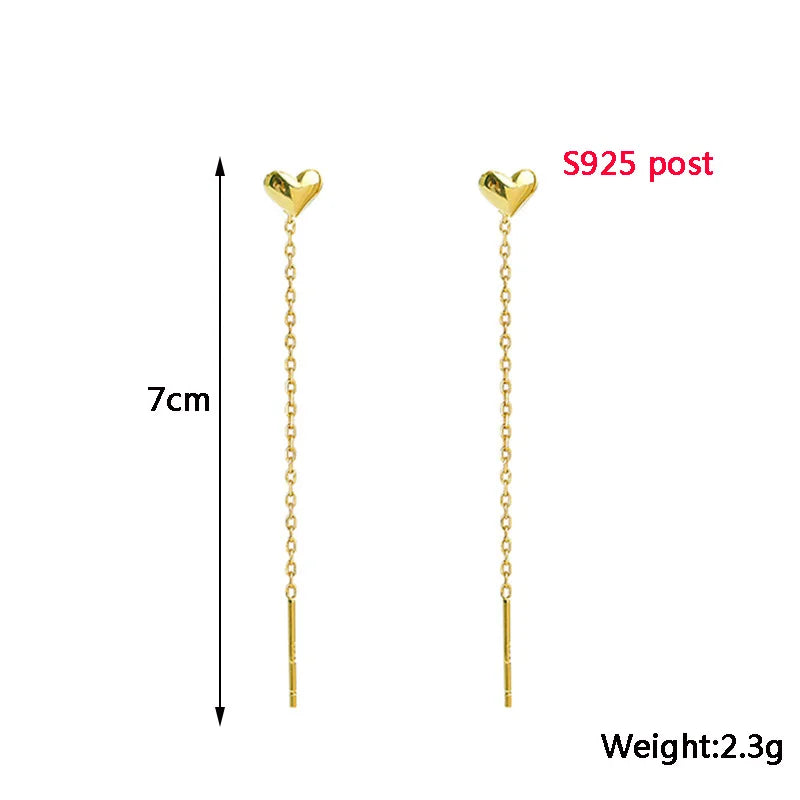 Gold Color Heart Ear Line for Women Temperament Long Tassel Earrings Silver Color Links Girls Korean Fashion Metal Earrings