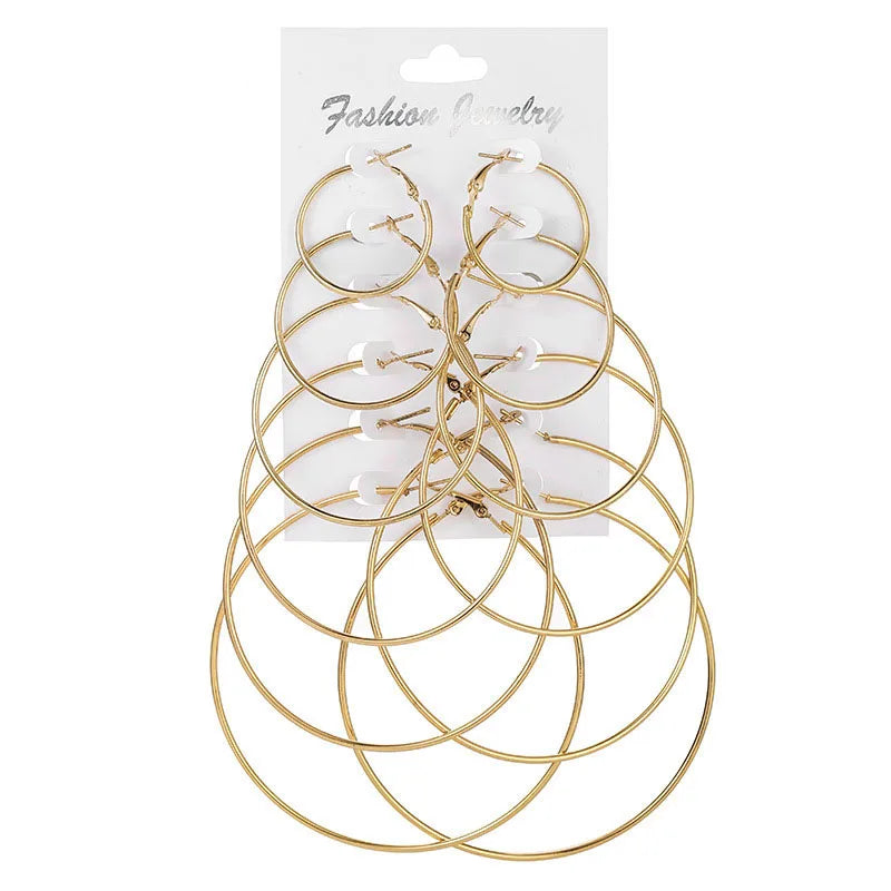 12pcs/lot Women's Hoop Earrings Gold Color Round Large Earrings Set Brincos Loop Earrings new pendientes para novia