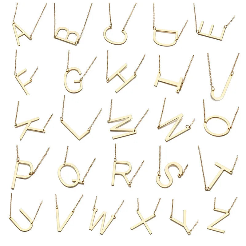 A-Z Gold Color Chain Necklaces for Women Capital Letter Pendants Necklaces Punk Short Chain Female Necklaces Metal collar