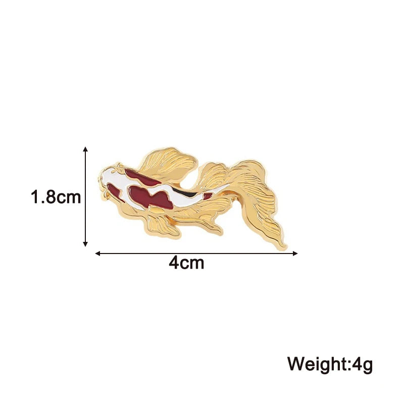 Red White Enamel Koi Brooches for Women Gold Color Anime Pins Chinese Style Lucky Fish Shape Brooch Women's Clothing Accessories