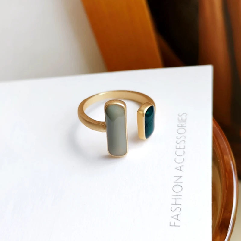 New Trend Enamel Open Rings for Women Blue Acrylic Gold Color Rings Adjustable Fingers Accessories Korean bague femme 2025