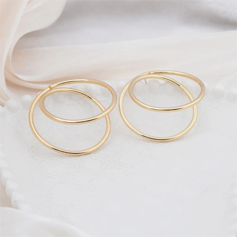Circle In Circle Design Women's Unusual Earrings Golo Color Metal Two-layers Dangle Earrings Double Rounds Trendy New Jewelry