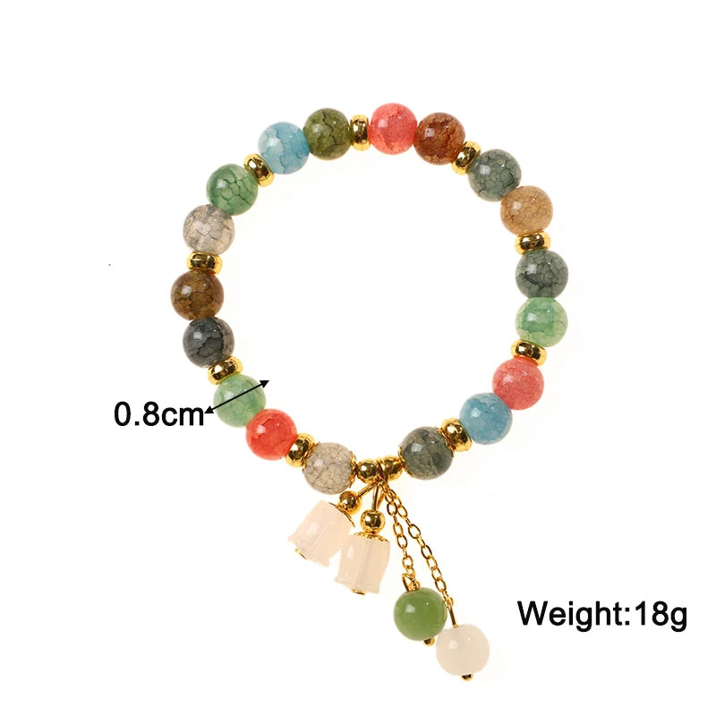 Multicolored Acrylic Beads Women's Bracelets Bohemian Fashion Elastic Adjustable Blue Pink Round Beads Sweet Girls Wrist Jewelry