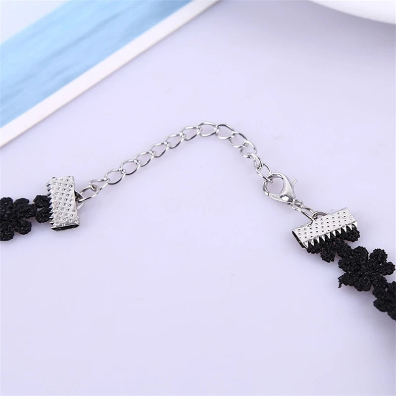 New Gothic Black Lace Women's Choker Pearl Pendants Simple Design Elegant Sexy Short Chain Necklaces for Girls Cool Neck Jewelry