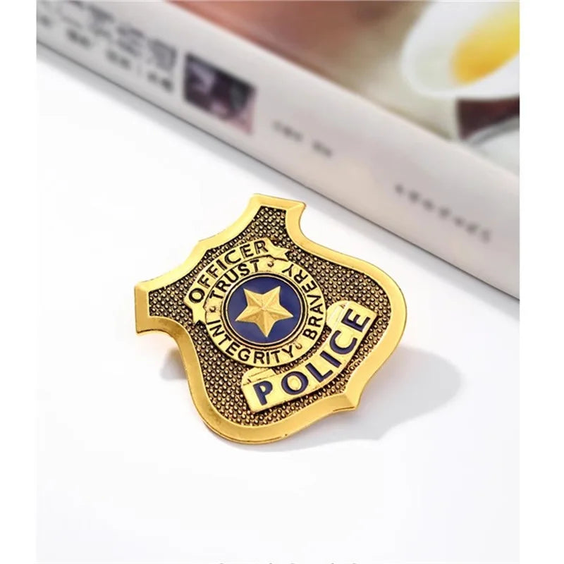 Police Badge Women's Brooch Anqituqe Gold Color Metal Pins Anime Fashion Trend Brooches for Clothing Unisex Enamel Brooch