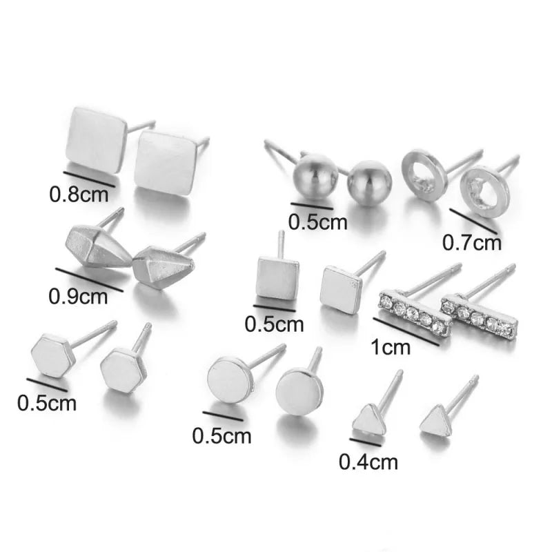 Silver Color Earrings Set for Women Hollow Square Punk Fashion Metal New Fashion Ear Jewelry Personality Accessories