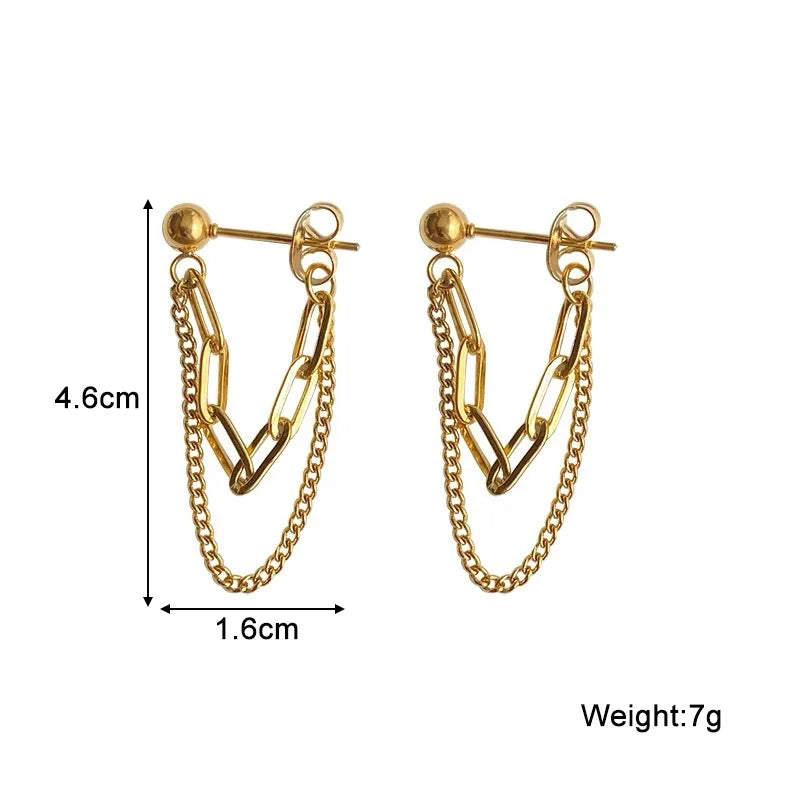 Trendy New Double-layers Tassel Earrings Gold Color Metal Hollow Links Hiphop Punk Style Personality Women's Unusual Earrings