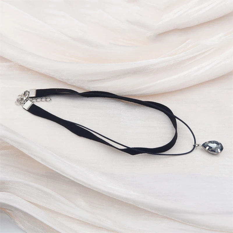 Black Faux Leather Velvet Chokers for Women Short Chain Small Necklaces Punk Skeleton Hand Pendants Collar Christmas Gifts