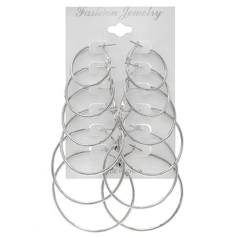 12pcs/lot Women's Hoop Earrings Gold Color Round Large Earrings Set Brincos Loop Earrings new pendientes para novia