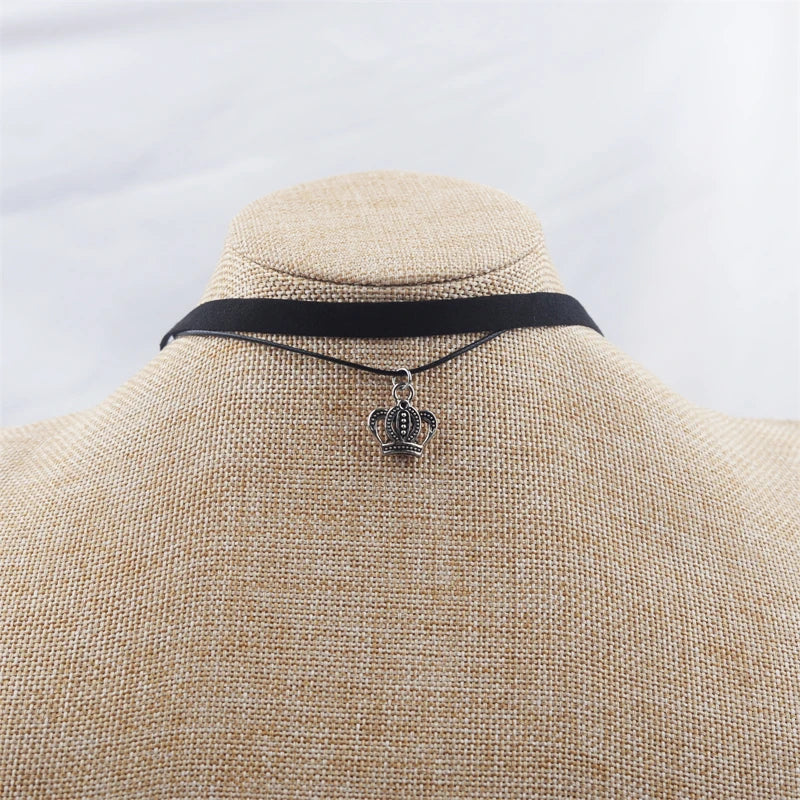 Black Faux Leather Velvet Chokers for Women Short Chain Small Necklaces Punk Skeleton Hand Pendants Collar Christmas Gifts