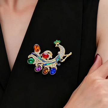 Colorful Crystal Peacock Women's Brooches Full Rhinestone Luxury Clothing Brooch Blue Red Waterdrop Metal Pins for Female