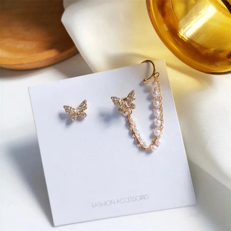 Pearl Tassel Earrings Korean New Butterfly Earrings for Women Romantic Dangle Earrings Personality Party Ear Accessories