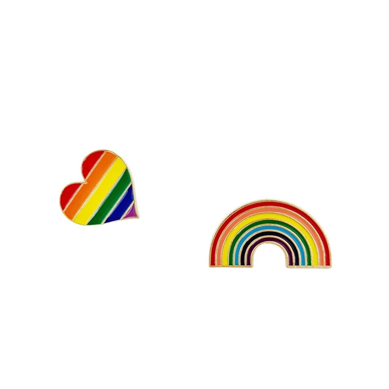 New Trendy Rainbow Brooch for Women Gold Color Metal Pin Rainbow Color Heart Women's Clothing Brooches Enamel Pins Accessories