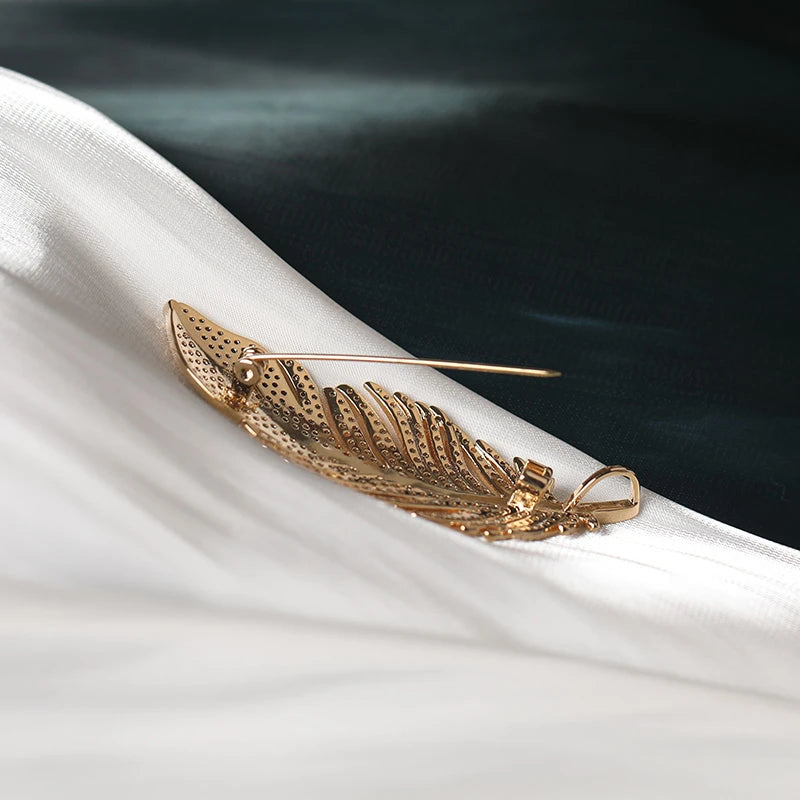 New Fashion Long Feather Brooches for Women Full Rhinestone Luxury Wedding Jewelry Brooch Gold Color Silver Color Metal Brooches