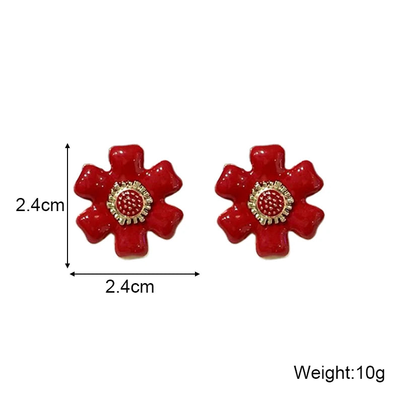 2025 New Red Flower Women's Sud Earrings Six Petals Bohemian Wedding Ear Jewelry Korean Fashion Ear Accessories brincos
