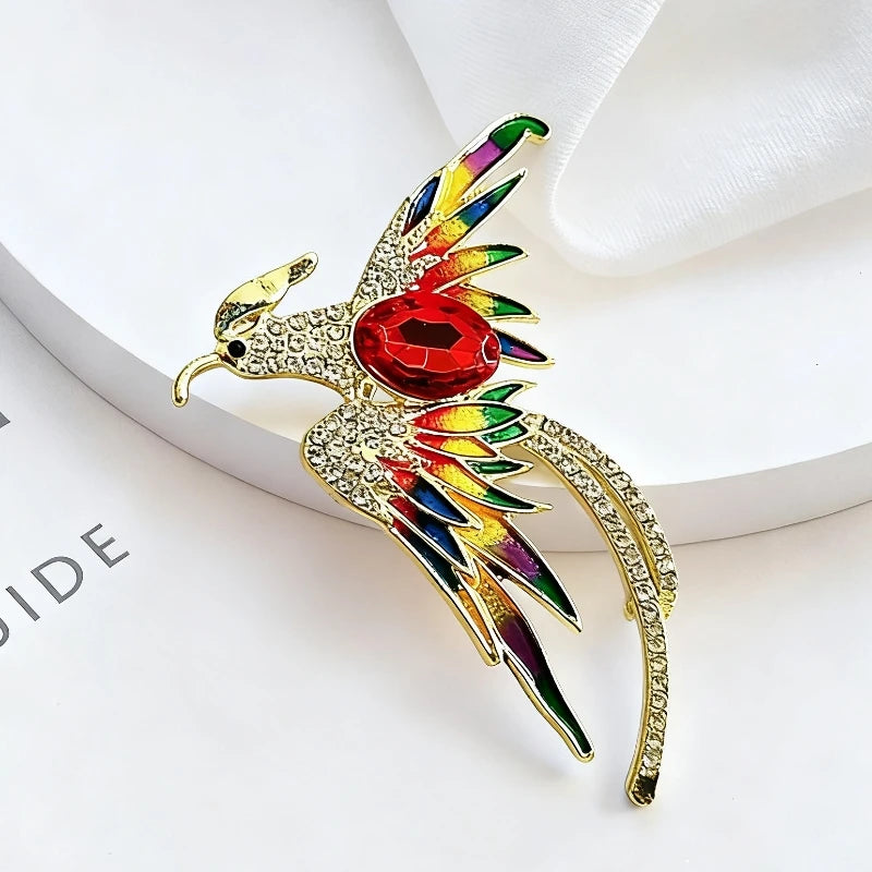 Red Green Crystal Phoenix Brooches for Ladies Flying Bird Design Luxury Rhinestone Wedding Party Fashion Suit Collar Brooch
