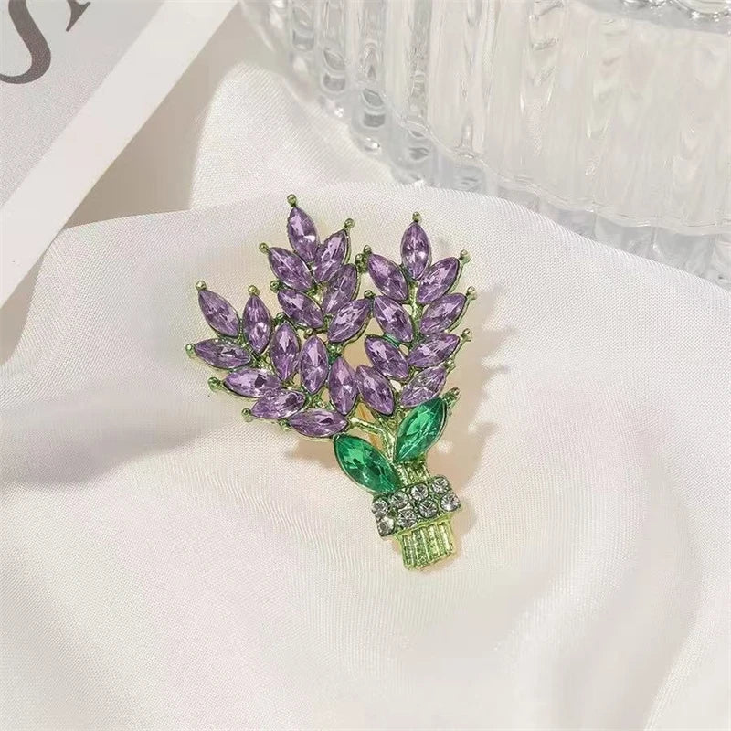 Purple Rhinestone Lavender Brooches for Women Luxury Crystal Plant Element Female Brooch Fashion Jewelry Clothing's Accessories