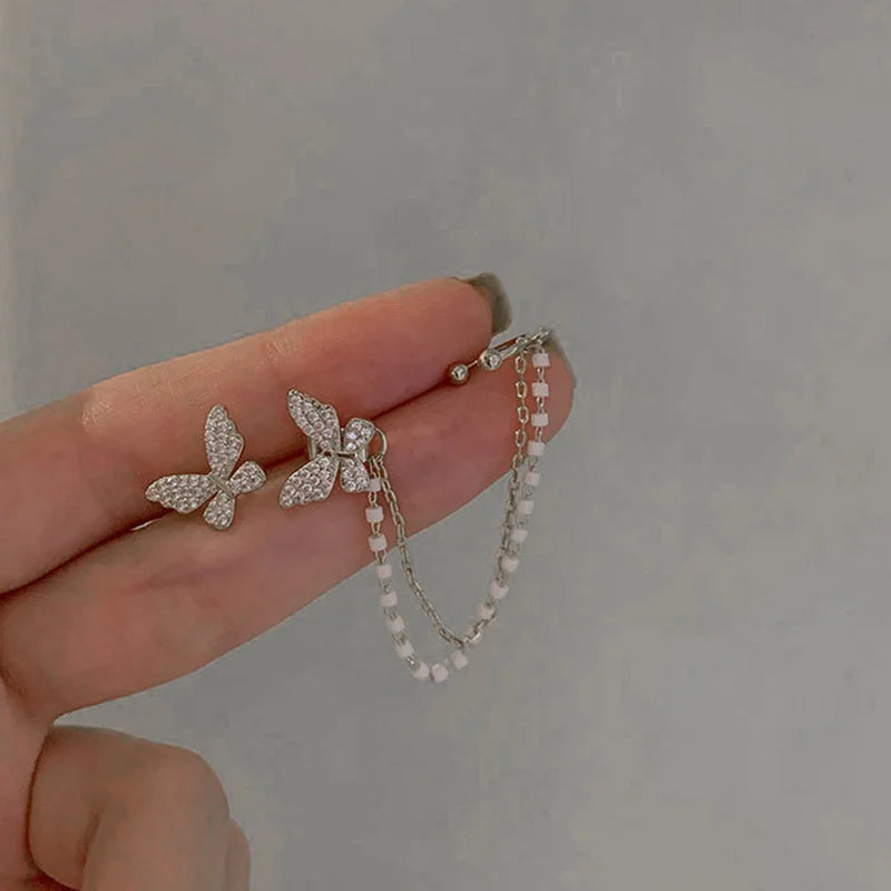 Pearl Tassel Earrings Korean New Butterfly Earrings for Women Romantic Dangle Earrings Personality Party Ear Accessories