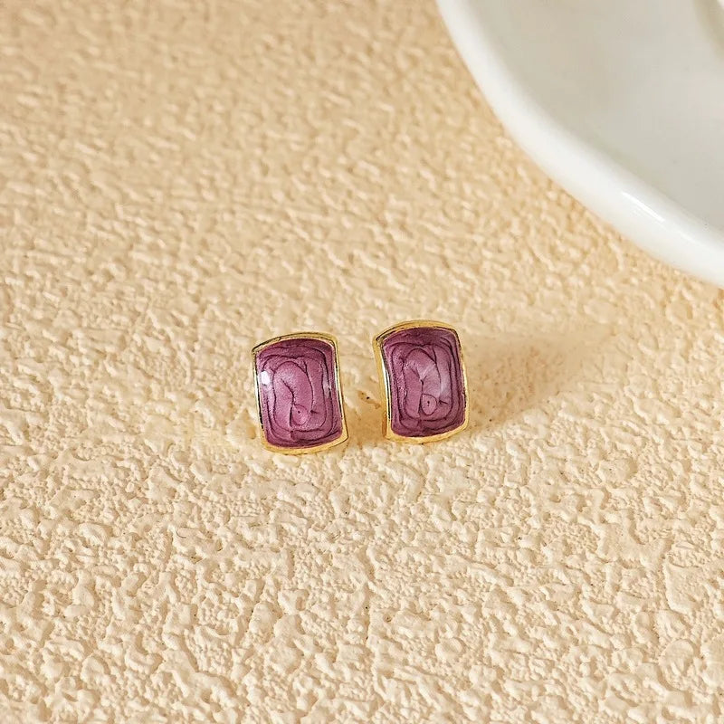 Trend Chic Enamel C-shaped Women's Stud Earrings Red Green Pink Color Small Earrings for Girls aretes de mujer 2025 new in