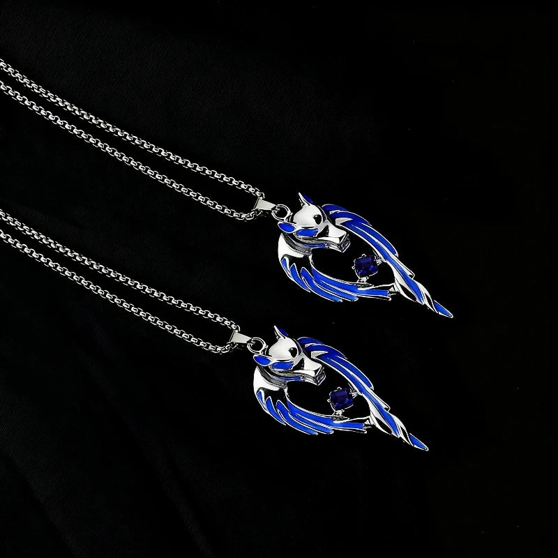 Blue Wolf Pendants Exaggerated Chain Neckalces for Women&Men Unisex Punk Style Personality Animal Drop Unique Design Neck Jewelr