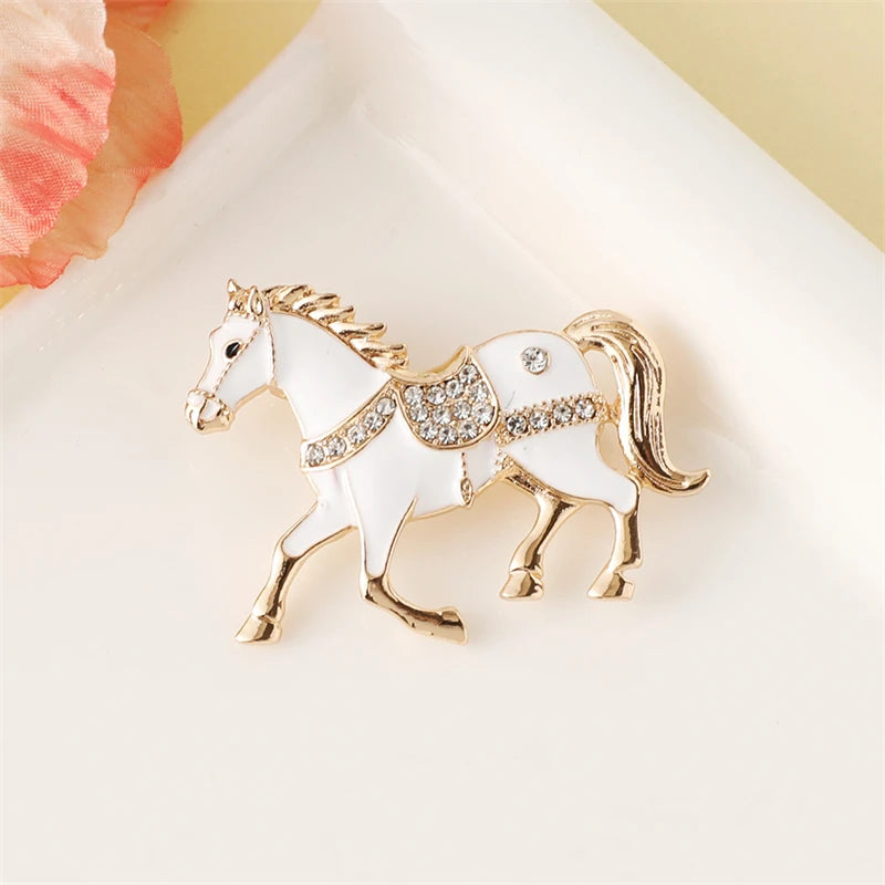 Red White Enamel Women's Brooches Rhinestone Horse Shape Cute Animal Design Metal Pins Clothing Accessories Runing Horse Brooch
