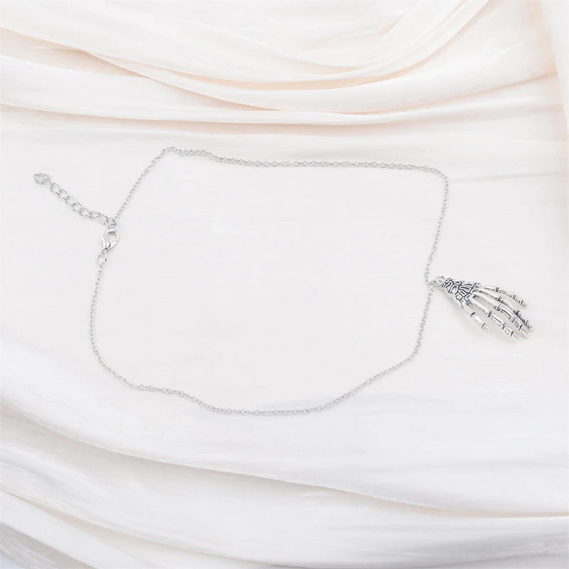 Black Faux Leather Velvet Chokers for Women Short Chain Small Necklaces Punk Skeleton Hand Pendants Collar Christmas Gifts