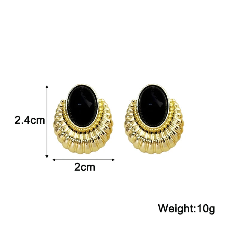 New Vintage Gold Color Oval Stud Earrings for Women Black Enamel Women's Earrrings 2025 trend new Double Ovals Ear Decoration