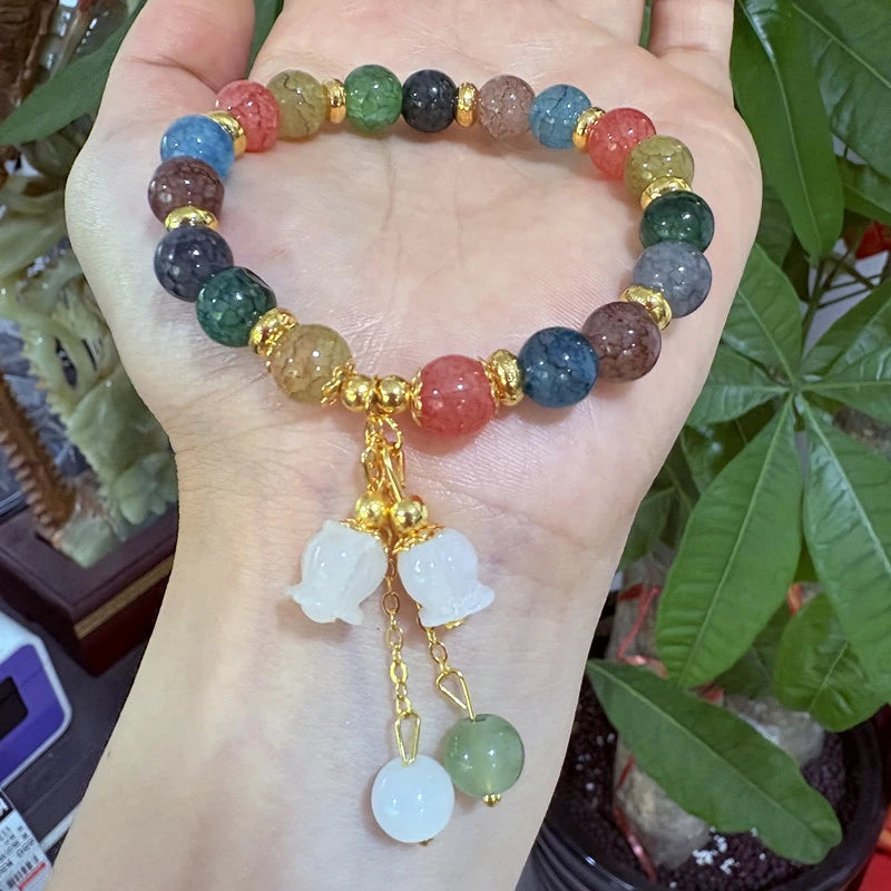 Multicolored Acrylic Beads Women's Bracelets Bohemian Fashion Elastic Adjustable Blue Pink Round Beads Sweet Girls Wrist Jewelry