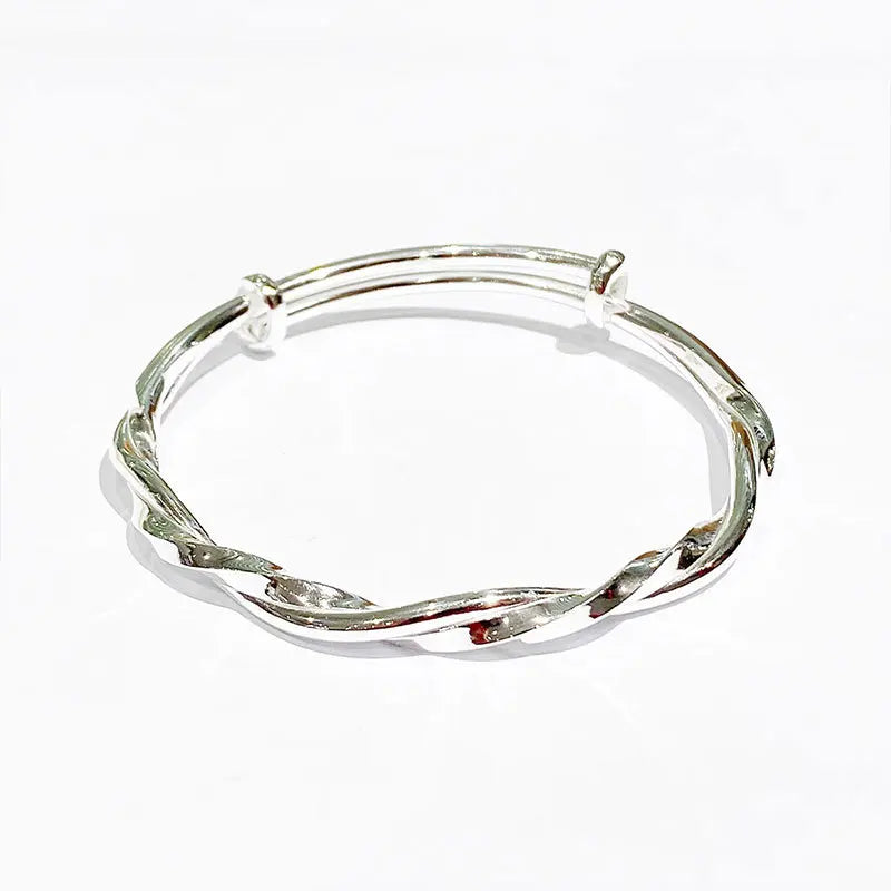 Silver Color Twisted Braided Women's Bangles Alloy Adjustable Small Bracelets for Girls Personality Elegant Party Hand Jewelry