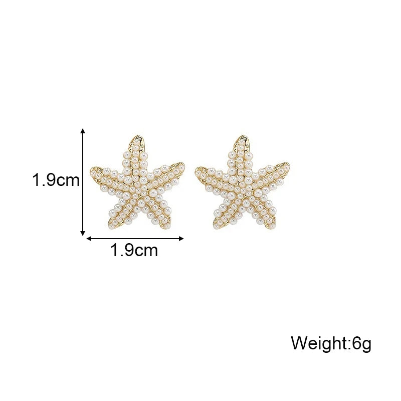 Full Pearl Starfish Stud Earrings for Women Irregular Shape Korean Fashion Elegant Girls Wedding Ear Jewelry 2025 new in
