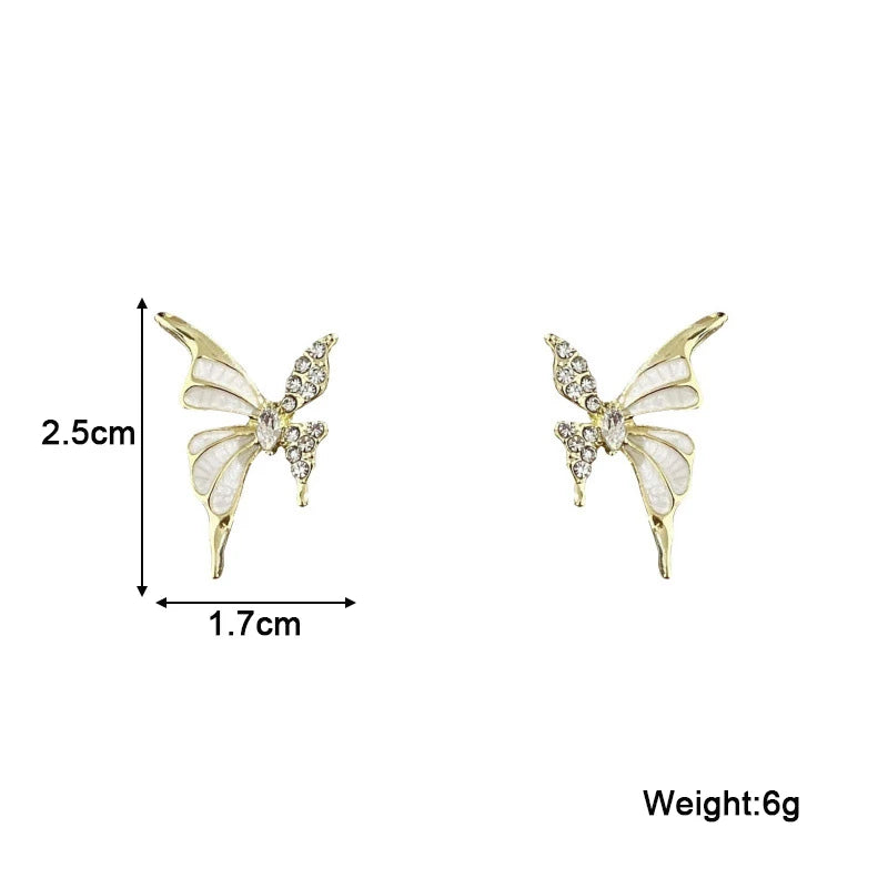 2025 New Trend Vivid Butterfly Stud Earrings for Women Beige Enamel Crystal Women's Small Earrings Lovely Cute Ear Aceesories