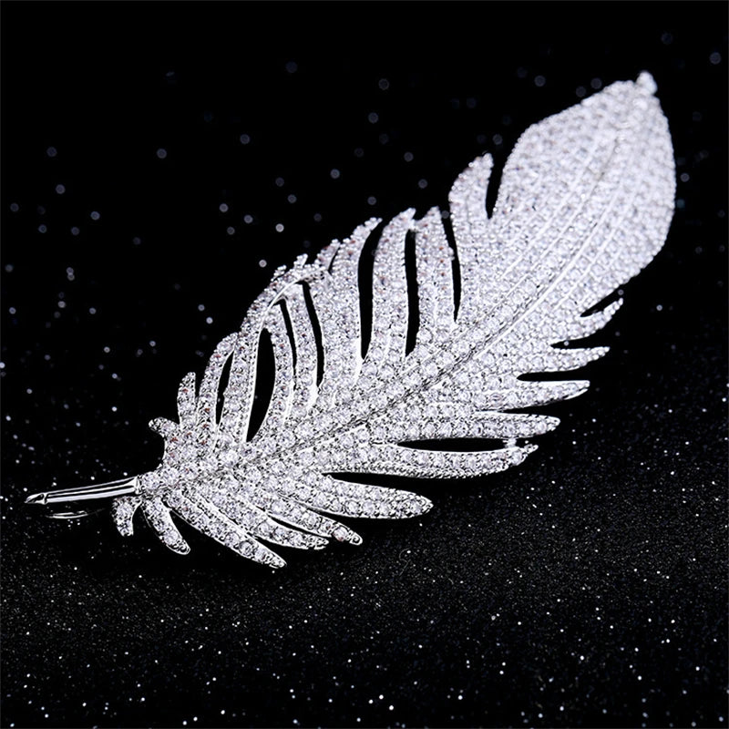 New Fashion Long Feather Brooches for Women Full Rhinestone Luxury Wedding Jewelry Brooch Gold Color Silver Color Metal Brooches