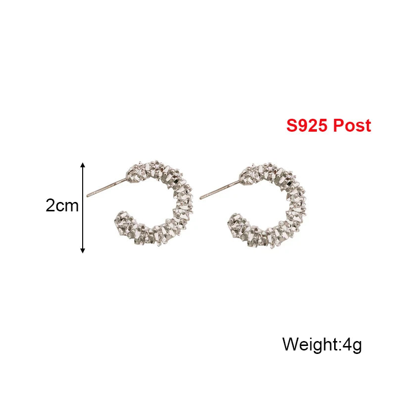 2025 New Silver Color C-shaped Women's Dangle Earrings Uneven Metal Sequins Unique Design Girls Small Earrings Boho Jewelry