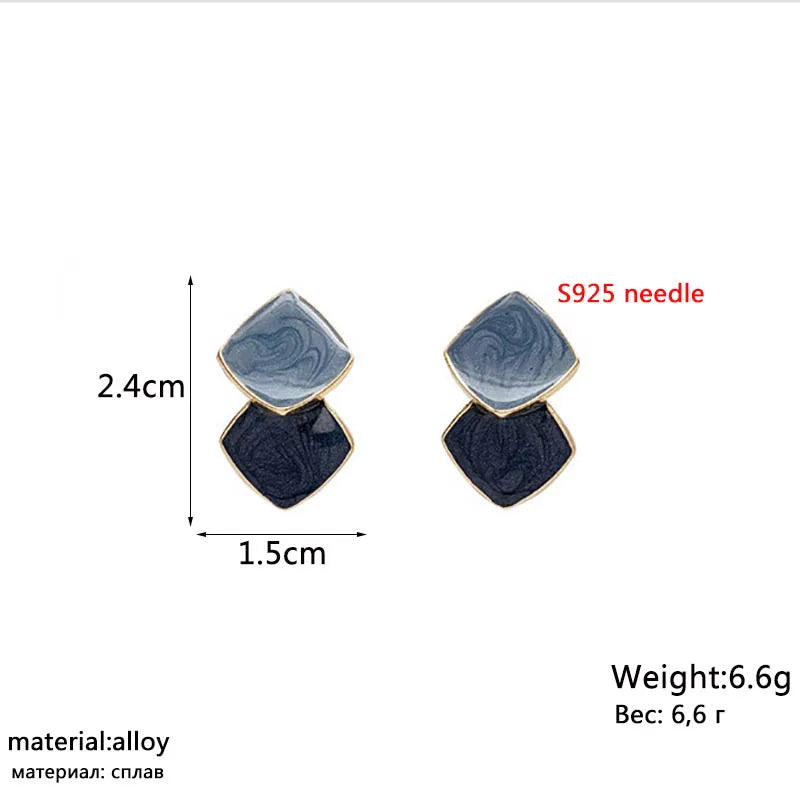 Fog Blue Rhombus Dangle Earrings for Women Enamel Square Earrings Random Texture Cute Girls Drop Earrings boucle d'oreilles