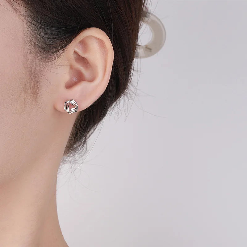 Silver Color Cross Triangle Stud Earrings for Women Hollow Geometric Statement Female Small Earrings Tiny Fashion Ear Jewelry