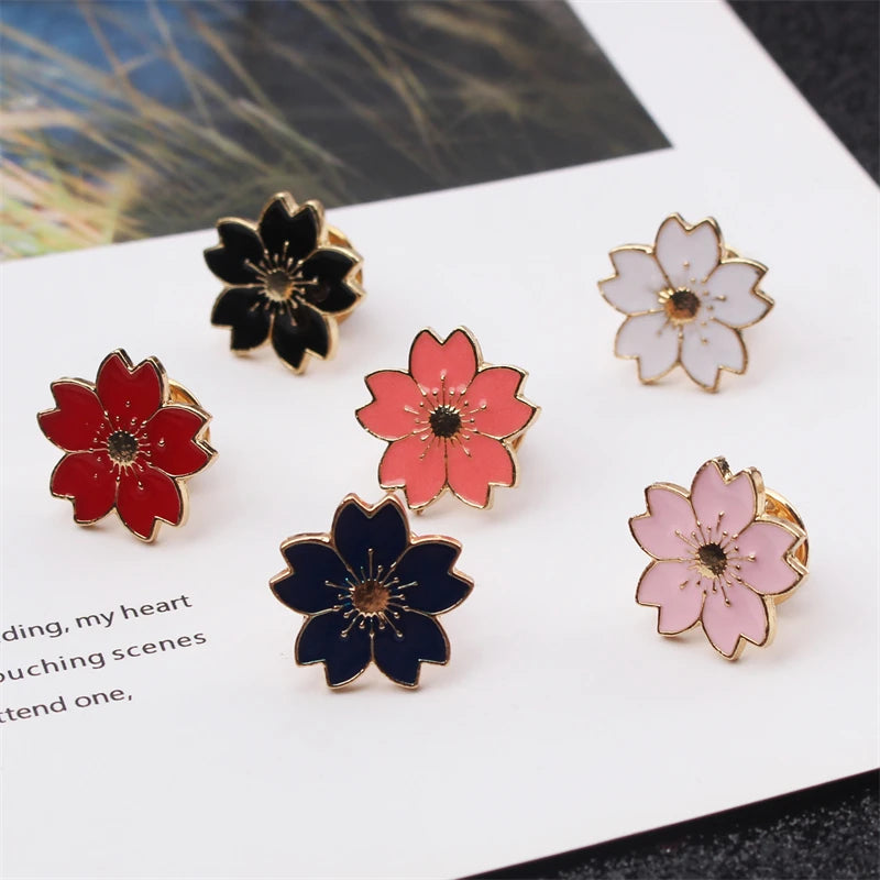 2025 new Sweet Cherry Blossom Brooch Enamel Pin Flower Collar Pin Badges Brooches Clothing Bags Accessories Female Women Jewelry
